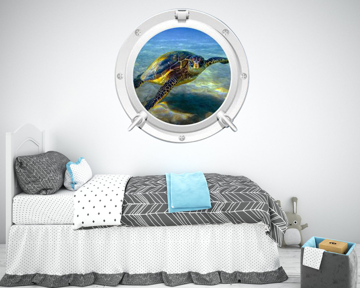 3D Sea Turtle Porthole Wall Decal - Ocean View Window Sticker for Kids Room - Removable Peel & Stick Wall Art - Sea Life Decor