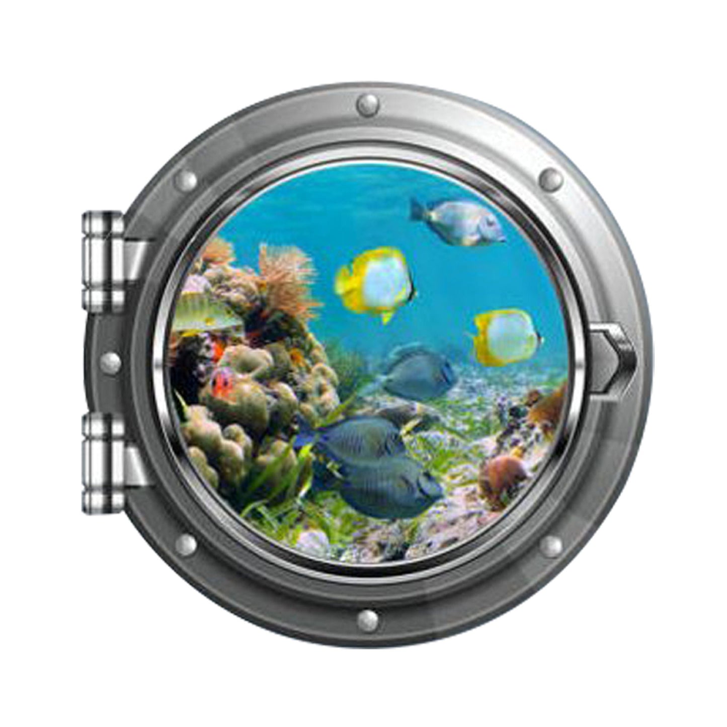 Coral Reef Fish Porthole Wall Decal - 3D Ocean Window Sticker - Kids Room Decor - Underwater Fish Art - Peel and Stick Mural for Bedrooms