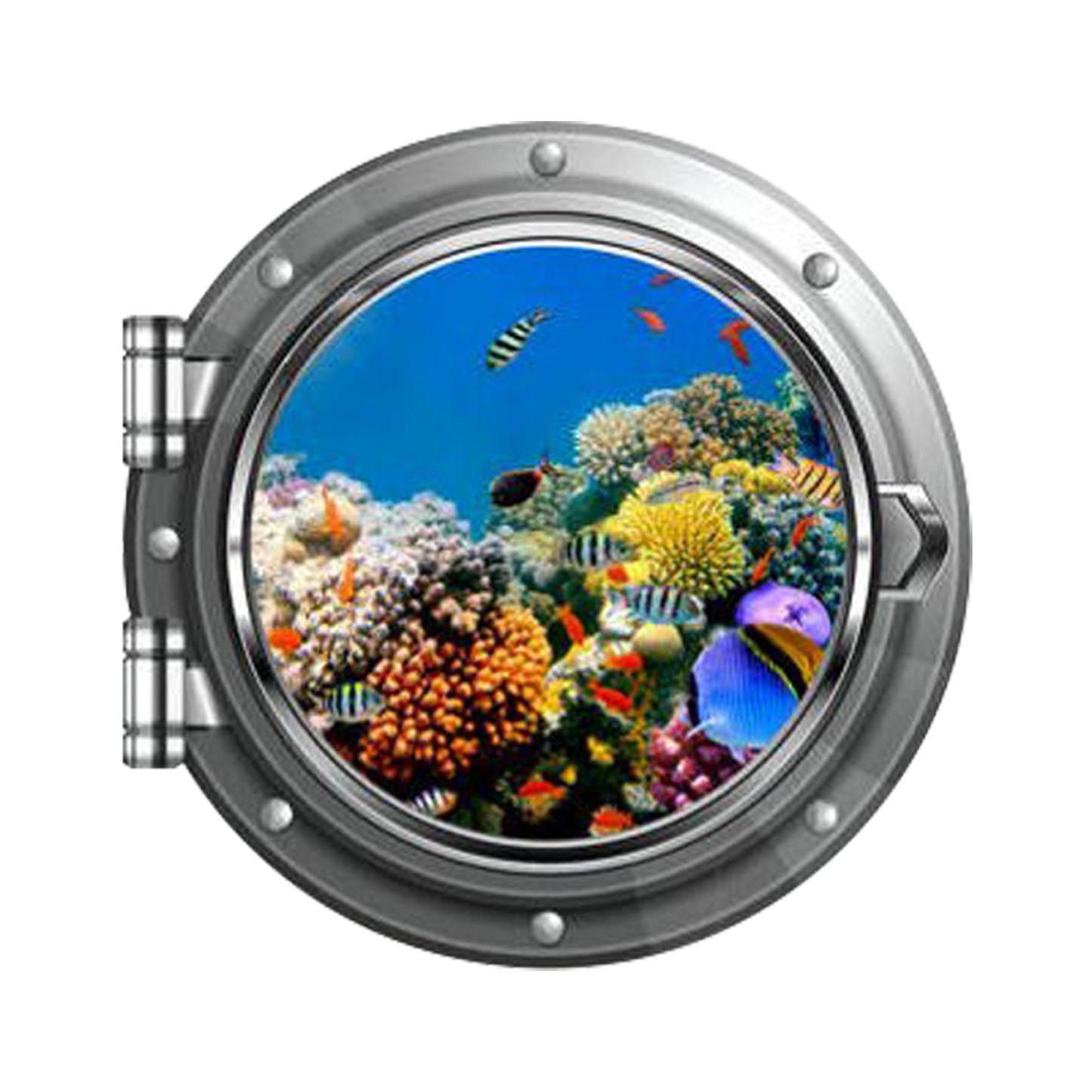 Underwater Porthole Wall Decal, Fish 3D Window Sticker, Kids Room Decor, Removable Peel and Stick Wall Art, Printed Coral Reef Mural