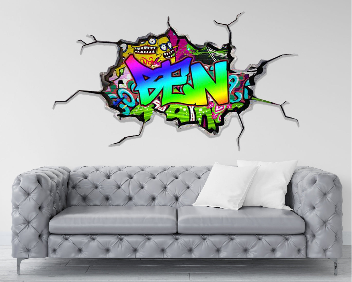 Custom 3D Graffiti Wall Name Decal, Personalized Kids Room Decor, Hip Hop Vinyl Sticker, Removable Peel and Stick Wall Art