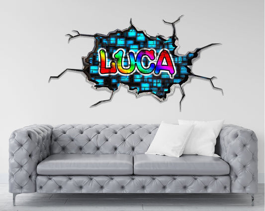 PERSONALIZED WALL DECAL - Custom Name Graffiti, Vinyl Sticker, 3D Kids Room Art, Removable Mural, Unique Decor, Brick Wall Design