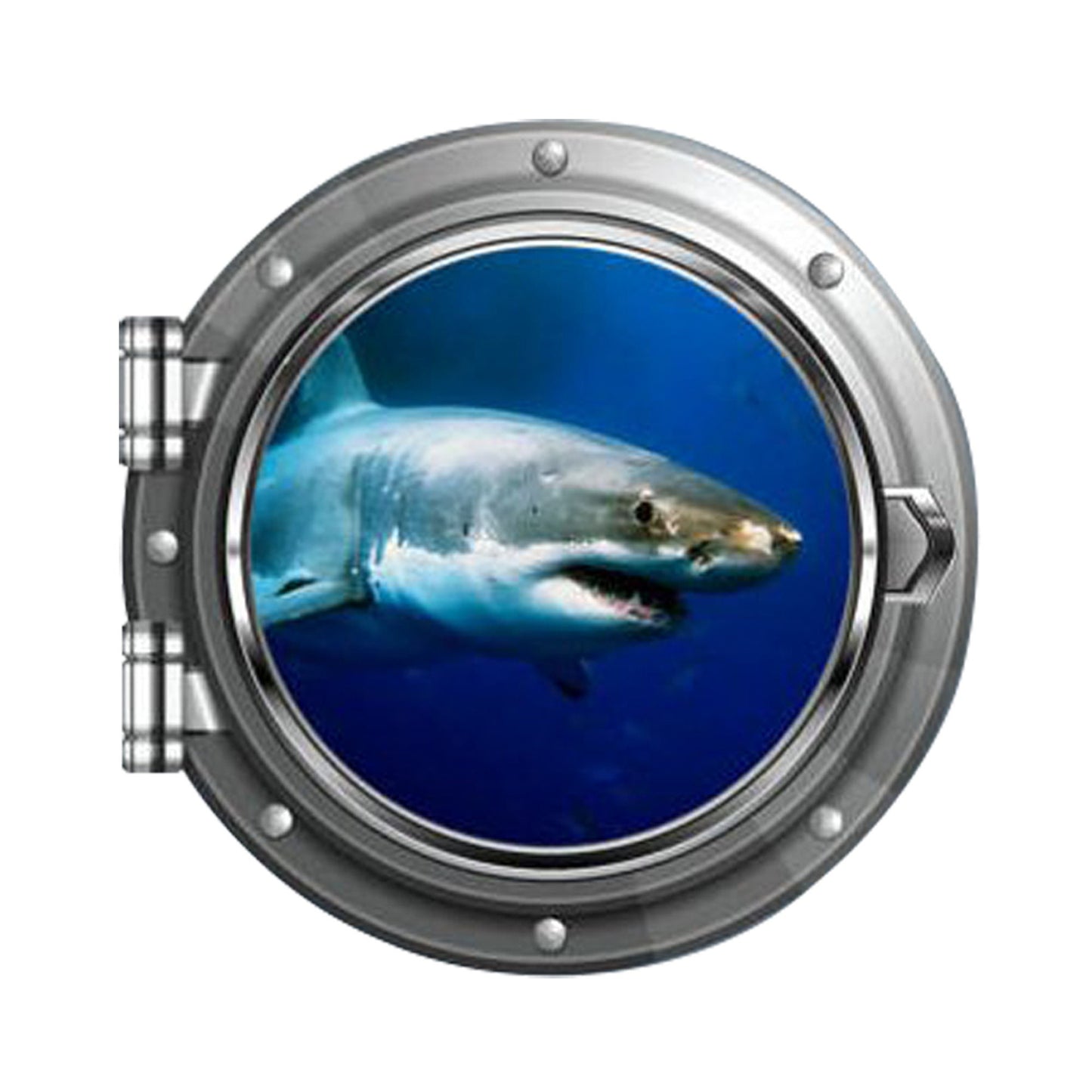 Large Great White Shark Wall Sticker, Ocean Mural Decal, Marine Decor, Deep Sea Shark Designs, Kids Room Wall Decal, Shark Porthole Art