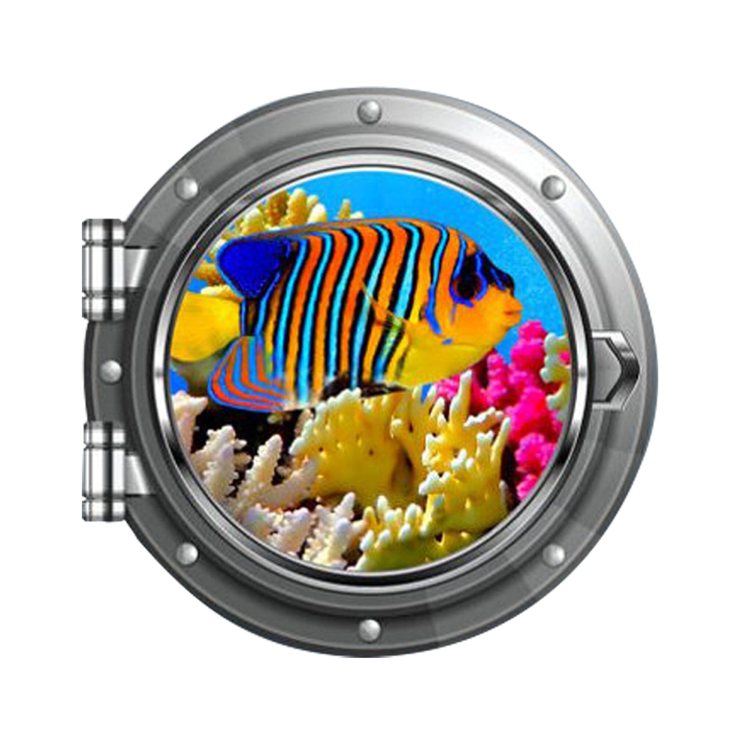 Tropical Fish Porthole Wall Decal - Ocean Aquarium 3D Window Sticker - Kids Room Decor - Removable Underwater Art - Reef Fish Mural