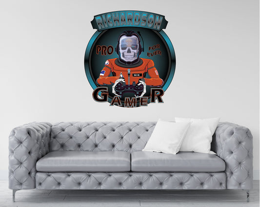 Custom Space Skull Gamer Name Wall Decal - Durable & Waterproof Vinyl Wall Art Sticker for Kids' Room, Game Room, and Home Decor