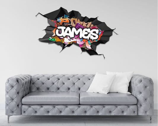 Personalized Graffiti Wall Art Decal, 3D Wall Sticker, Removable Kids Room Decor, Peel and Stick Vinyl Decal, Custom Wall Art, Wall Decor