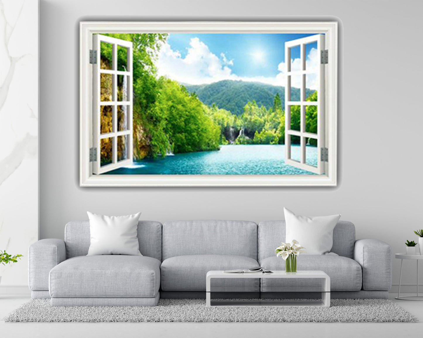 Tranquil Waters - Lake Wall Decal, River Window View Sticker, Bedroom Decals - Removable Vinyl Sticker, Nature Landscape Wall Art