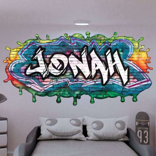 Personalized Graffiti Wall Decal - Custom Name Sticker for Kids, Nursery Decor - Unique Art Mural, Colorful Brick Wall Teen Room Decal