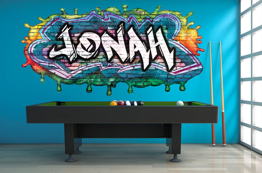 Personalized Graffiti Wall Decal - Custom Name Sticker for Kids, Nursery Decor - Unique Art Mural, Colorful Brick Wall Teen Room Decal