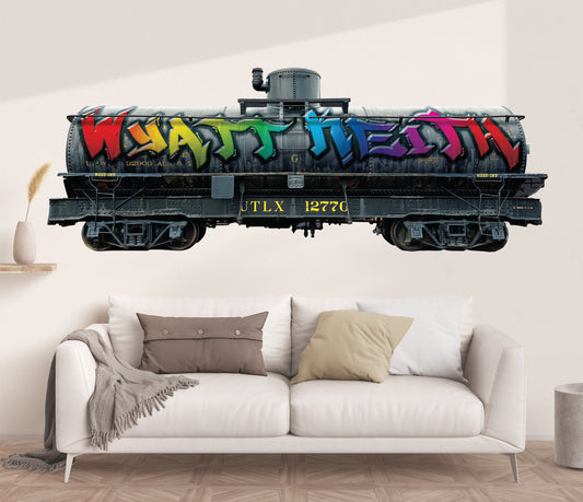 Custom Railroad Car Graffiti Wall Art - Personalized Name Wallpaper, Kids' Room Wall Decal, Nursery Decor, Bedroom Art Mural, Wall Sticker