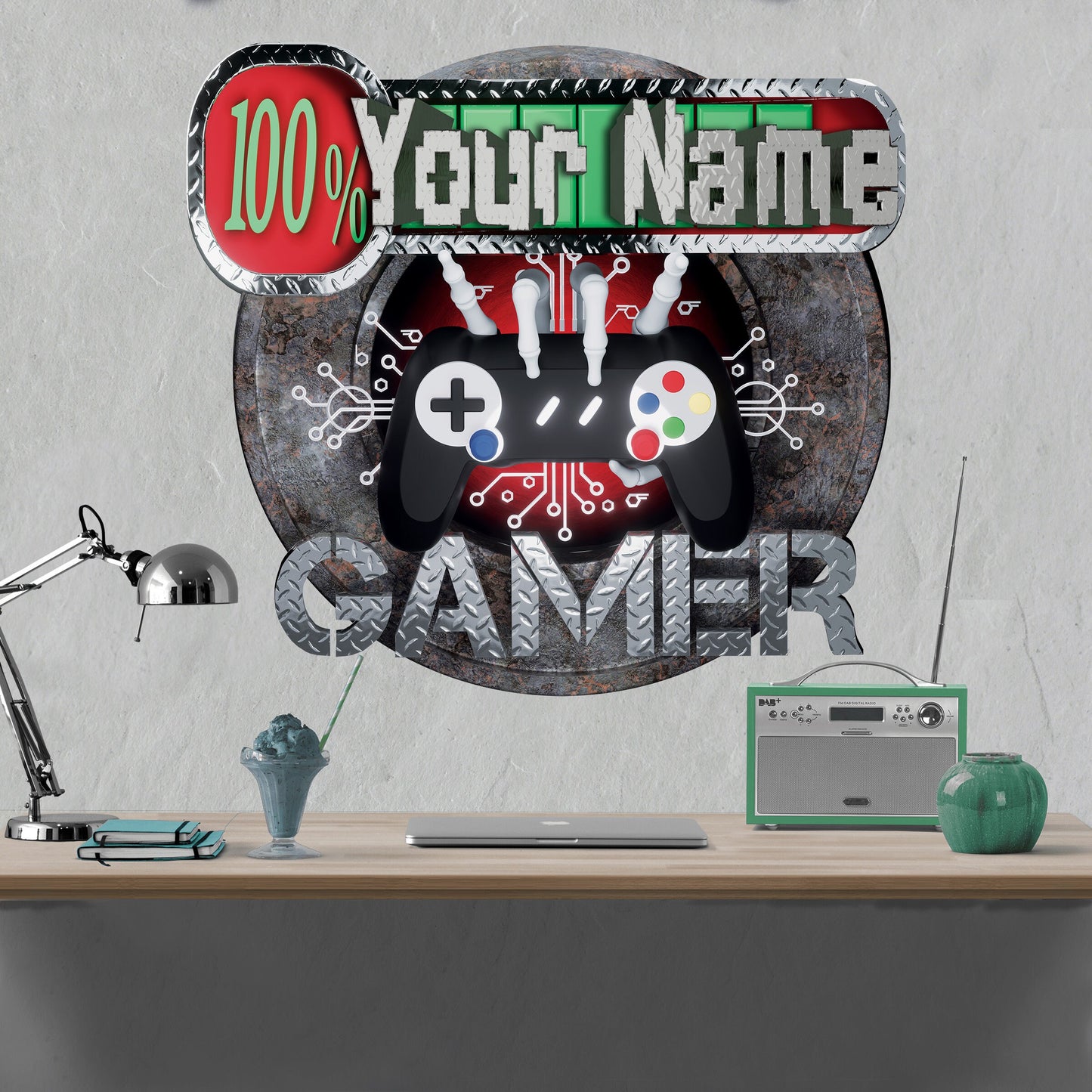 Custom Gamer Name Wall Decal - Personalized Video Game Sticker for Bedroom or Game Room - Vinyl Wall Art Mural, Easy to Apply & Remove