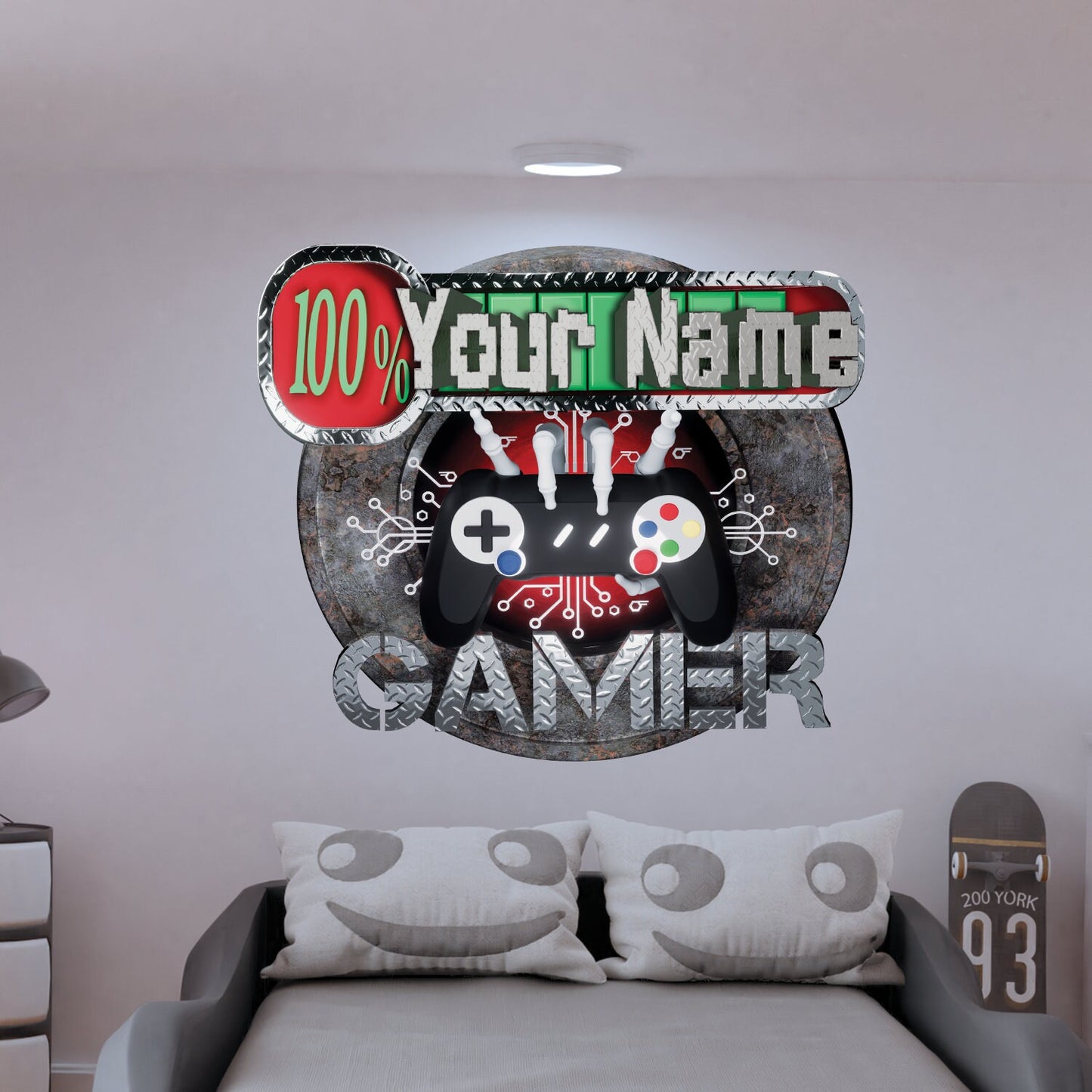 Custom Gamer Name Wall Decal - Personalized Video Game Sticker for Bedroom or Game Room - Vinyl Wall Art Mural, Easy to Apply & Remove