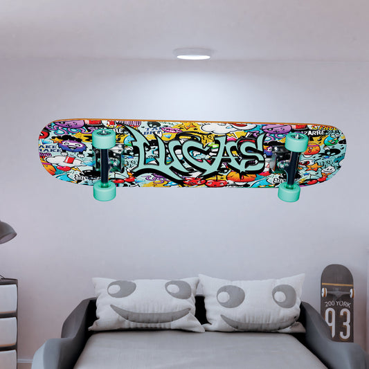Personalized Skateboard Wall Decal - Custom Skate Name Sticker for Kids, Nursery Decor - Unique Art Mural, Colorful Wall Teen Room Decal