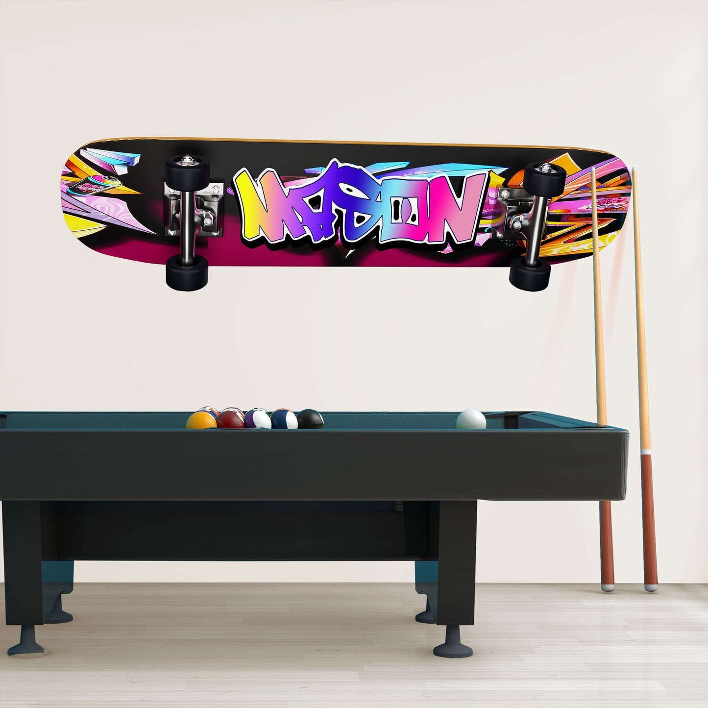 Custom Skateboard Wall Art - Personalized Skater Name Decal for Kids, Skateboard Deck Graffiti, Vinyl Wall Mural, Longboard Room Decor