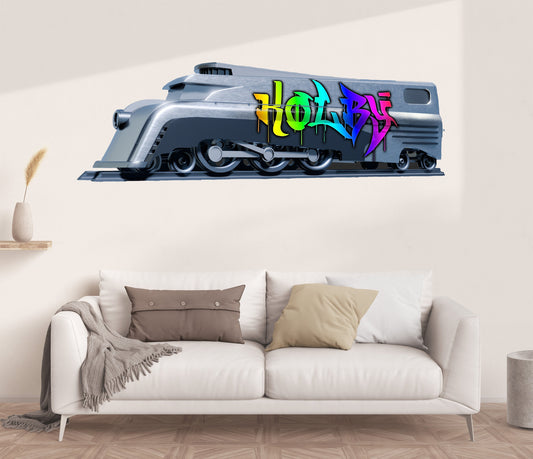 Personalized Locomotive Graffiti Name Wall Decal - Custom Train Wall Art, Kids' Room Wallpaper, Nursery Decor, Bedroom Mural, Wall Sticker