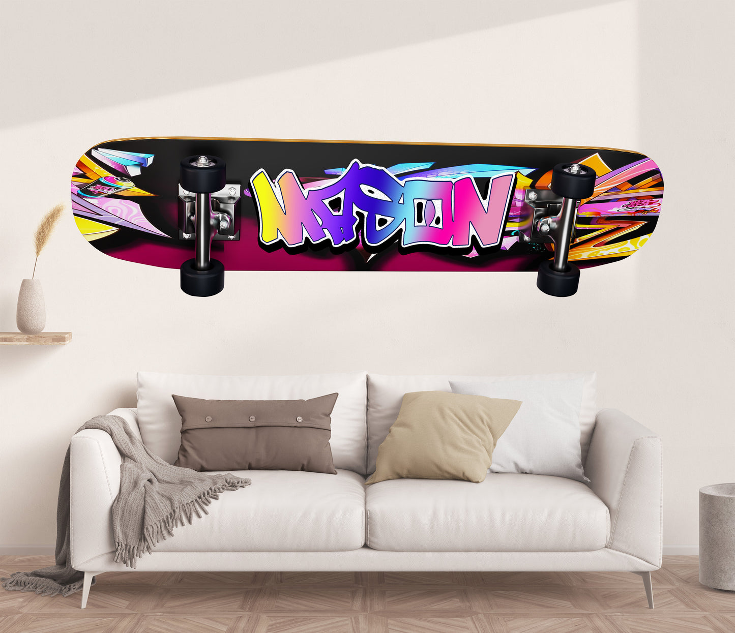 Custom Skateboard Wall Art - Personalized Skater Name Decal for Kids, Skateboard Deck Graffiti, Vinyl Wall Mural, Longboard Room Decor