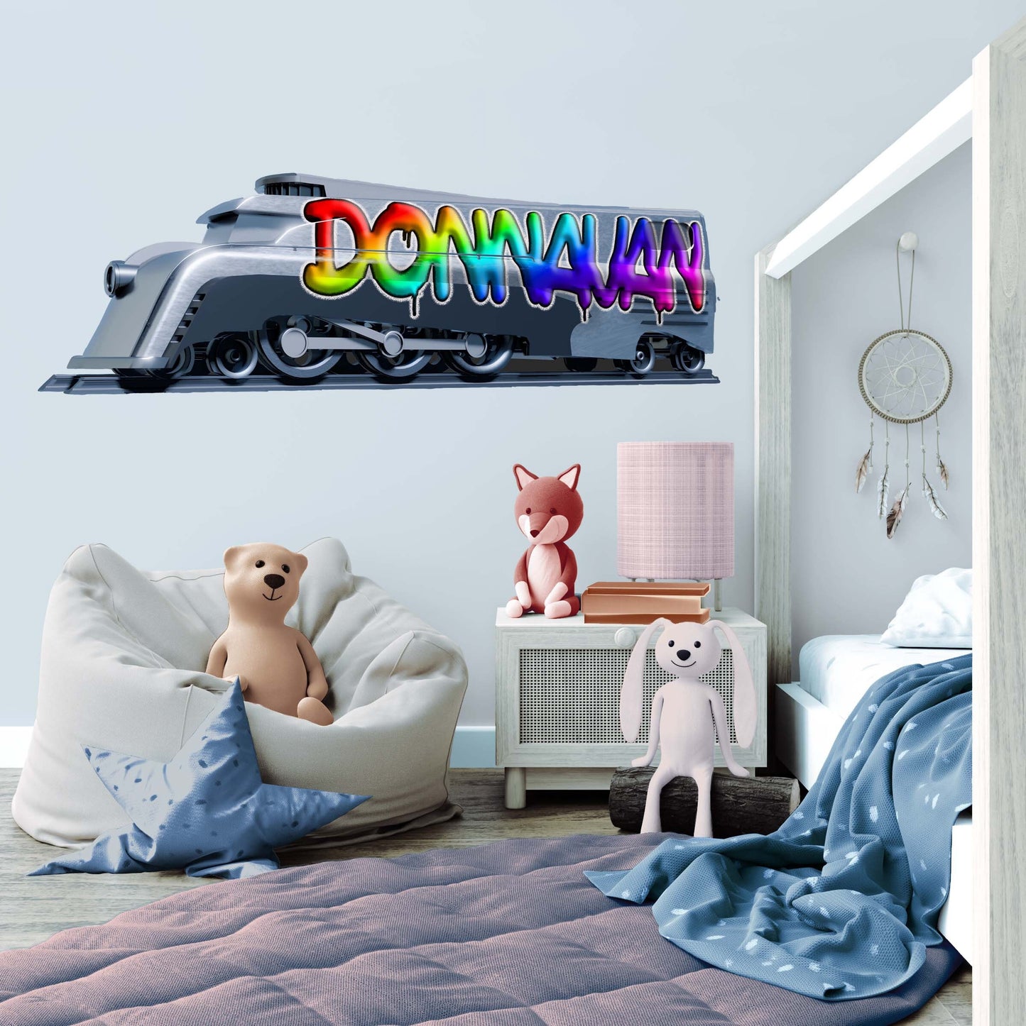 Custom Locomotive Graffiti Wall Art - Personalized Name Wallpaper, Kids' Room Decal, Nursery Decor, Teen Bedroom Mural, Train Wall Sticker