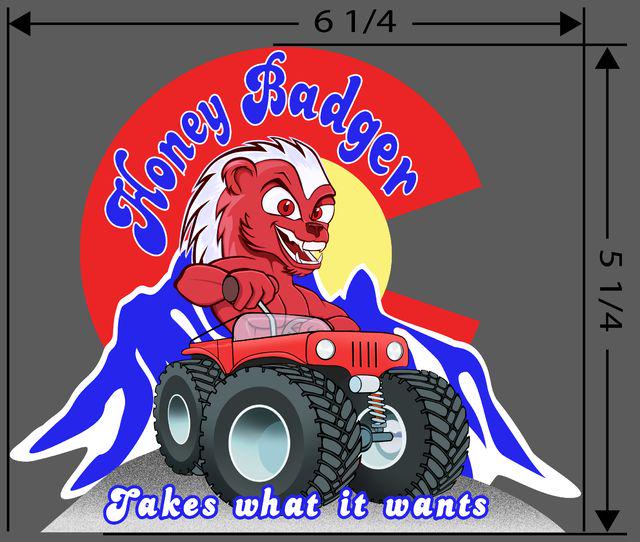 Playful Honey Badger Driving a Red 4x4 & Colorado Rockies Fun Cartoon Sticker, Weather-Resistant Adventure Decor